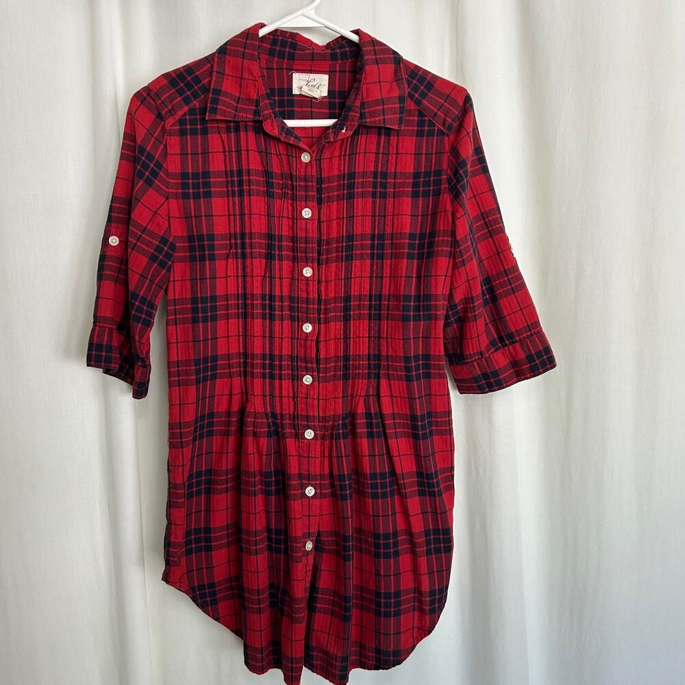 Levi's Red Black‎ Plaid Flannel Button Down Tunic Style Shirt Size S